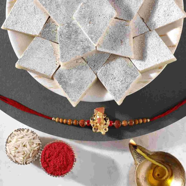 Sneh Antique Ganesha Rakhi with 500 Grams Kaju Katli