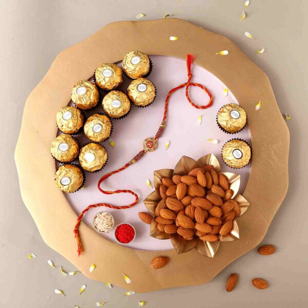 Sneh Traditional Om Rakhi with 6 Ferrero Rocher and Almonds