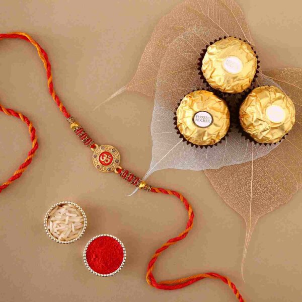 Sneh Traditional Om Rakhi with 3 Ferrero Rocher