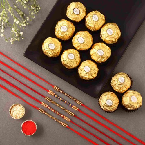 Sneh Colourful Pearl Rakhi Set with 16 Ferrero Rocher