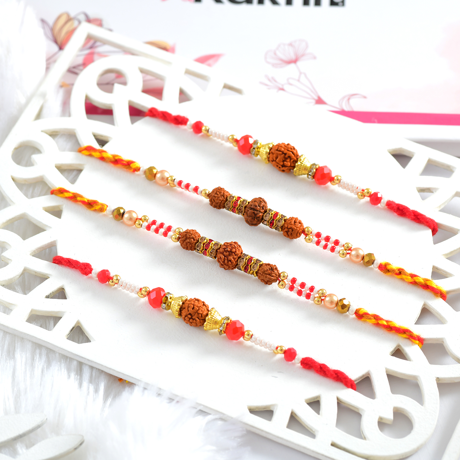 Four Set Rudraksha Rakhi Four Set Rudraksha Rakhi