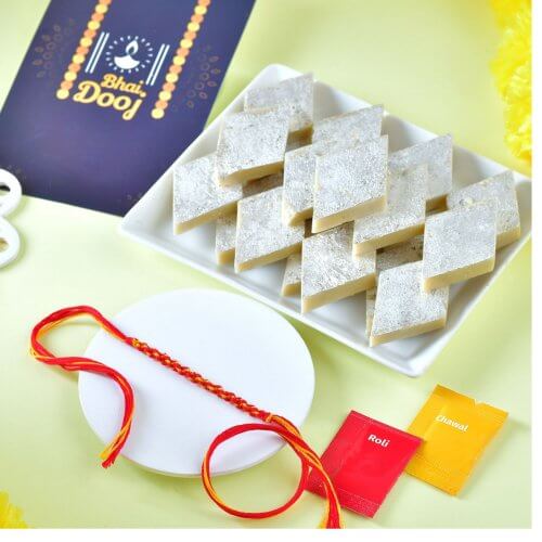 Bhaidooj Kalava with Pure Silver Coated Kaju Katli