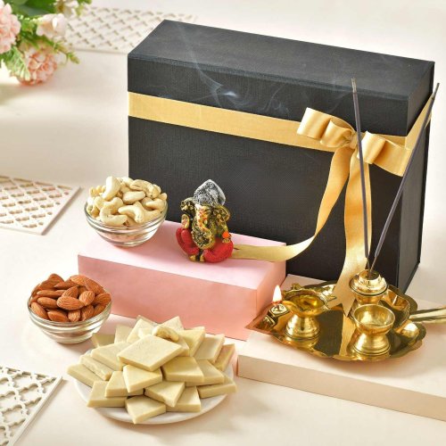 Gift Hamper with Sweets and Puja Essentials