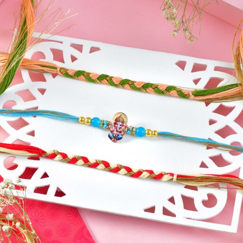 Ganesha Rakhi with Two Bands Rakhi Set Ganesha Rakhi with Two Bands Rakhi Set
