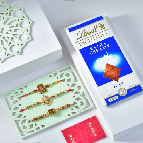 Premium 3 Rakhi with Lindt Chocolate Premium 3 Rakhi with Lindt Chocolate