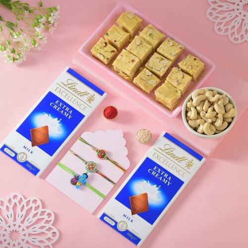 Designer Rakhi Trio with Lindt & Sweets