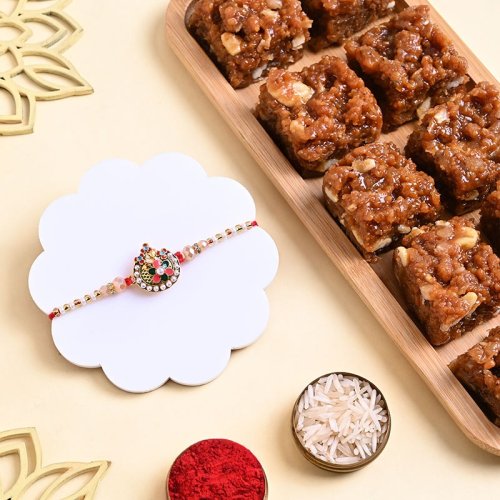 Designer Floral Rakhi With Dhoda Burfi Designer Floral Rakhi With Dhoda Burfi