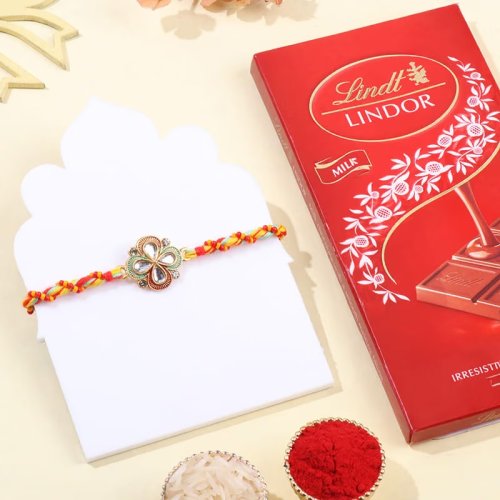 Floral Kundan Rakhi With Milk Chocolate