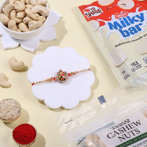 Ornate Meenakari Rakhi With Cashews N Milky Bar
