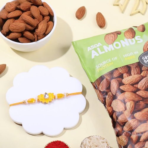 Yellow Lotus Rakhi N Almonds Combo