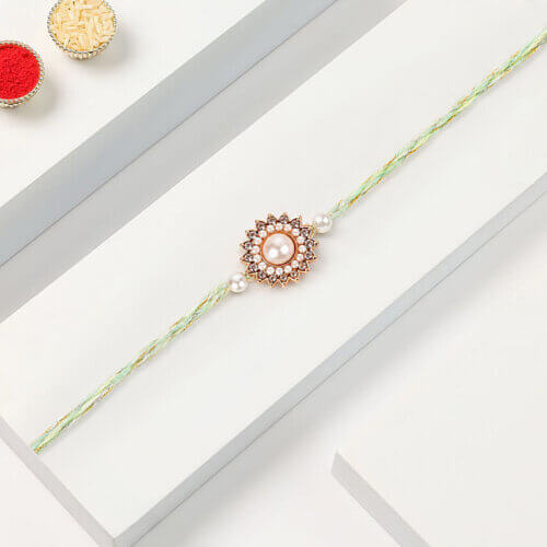 Gold Floral Pearl Rakhi