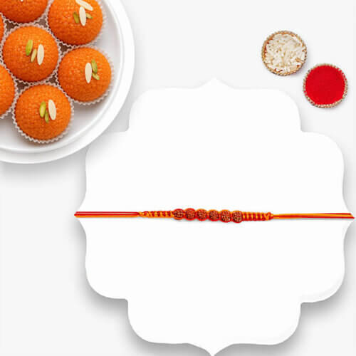 Rudraksha Mauli Rakhi With Motichoor Laddoo Rudraksha Mauli Rakhi With Motichoor Laddoo